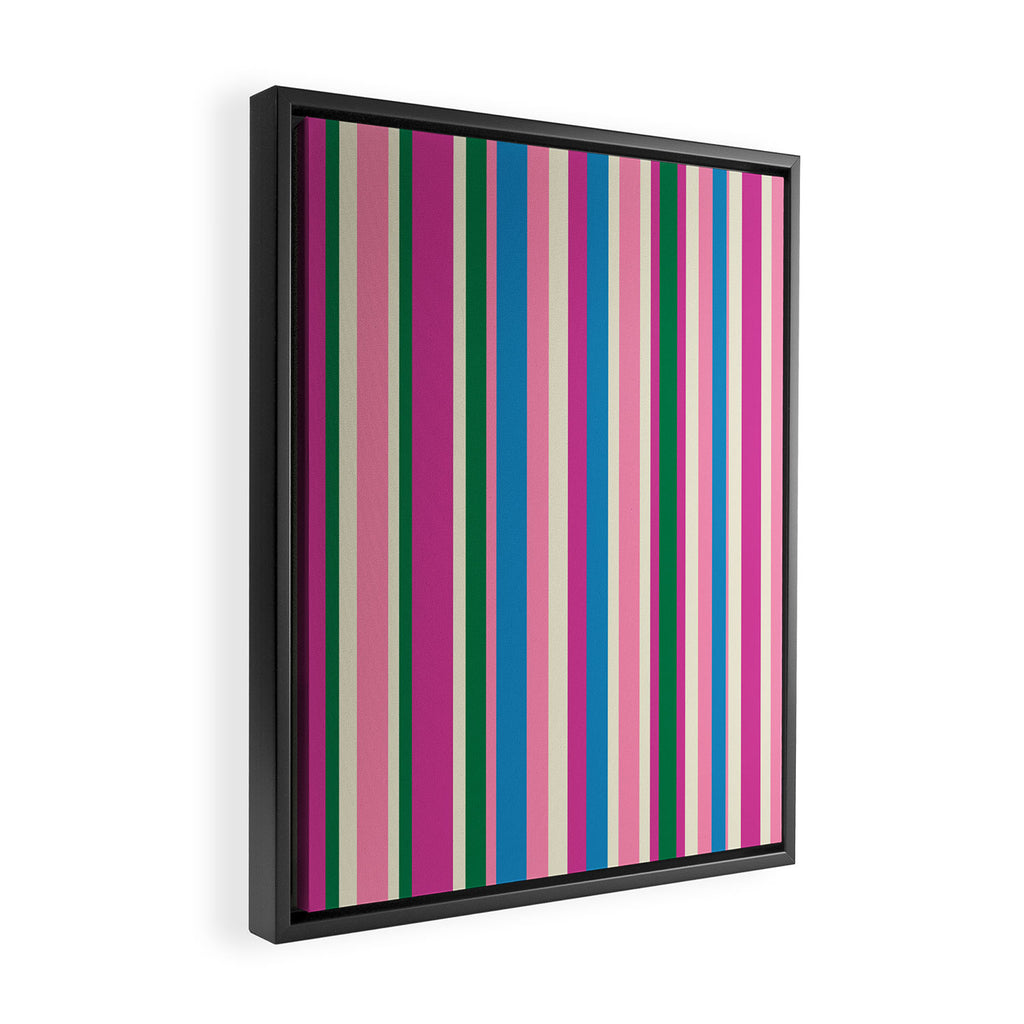 Colorful Retro Modern Vertical Stripe Pattern Pink Blue Green Magenta Framed Canvas Print Gallery Image 2