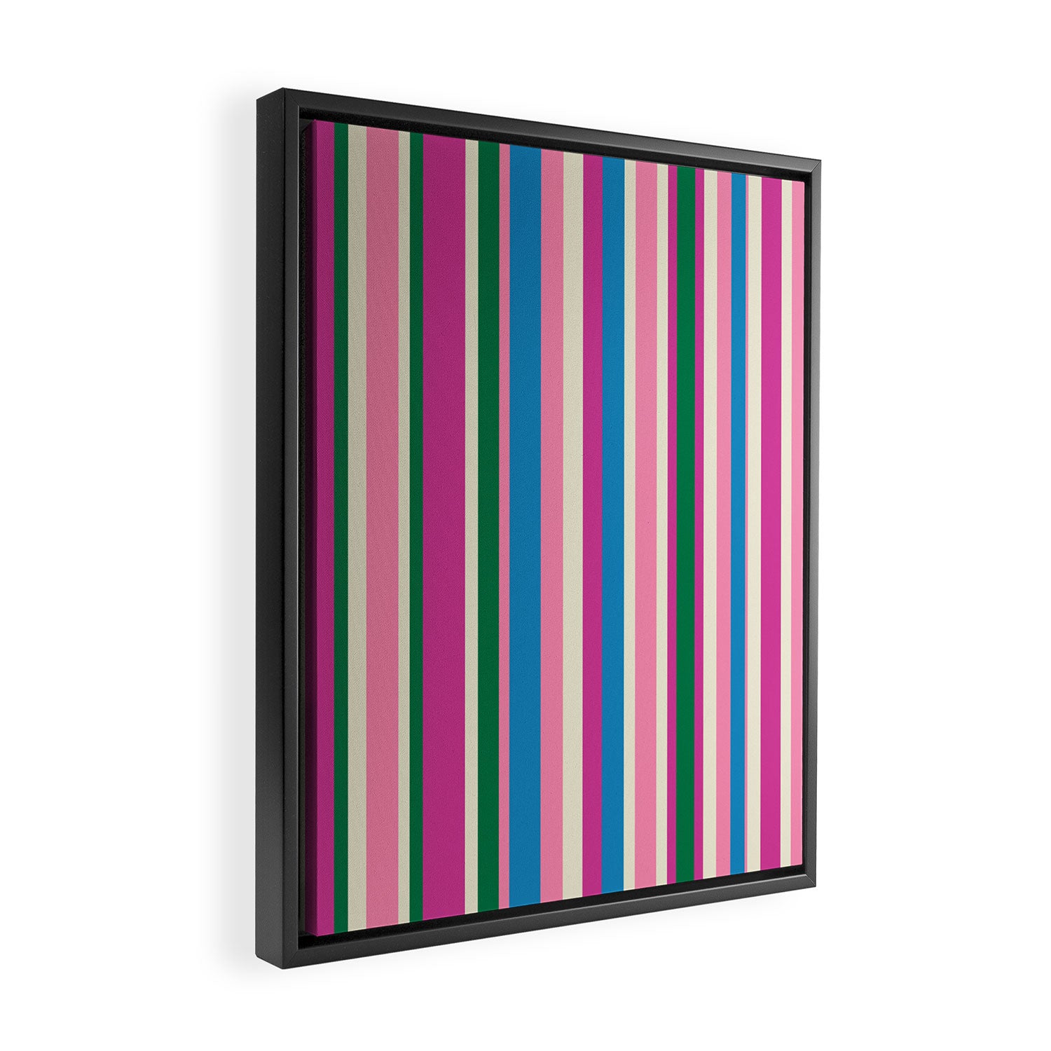 Colorful Retro Modern Vertical Stripe Pattern Pink Blue Green Magenta Framed Canvas Print Gallery Image 2