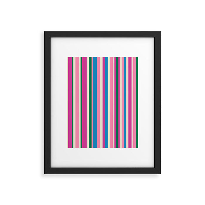 Colorful Retro Modern Vertical Stripe Pattern Pink Blue Green Magenta Framed Art Print Gallery Image 1