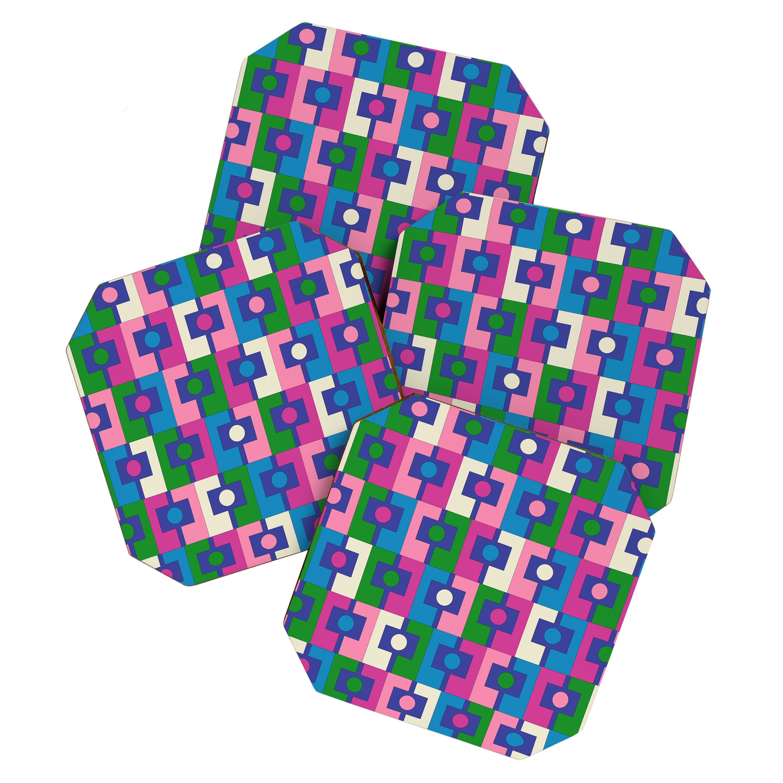 Colorful Retro Pop Modern Geometric Rektangel Pattern Blue Green Pink Coaster Gallery Image 1