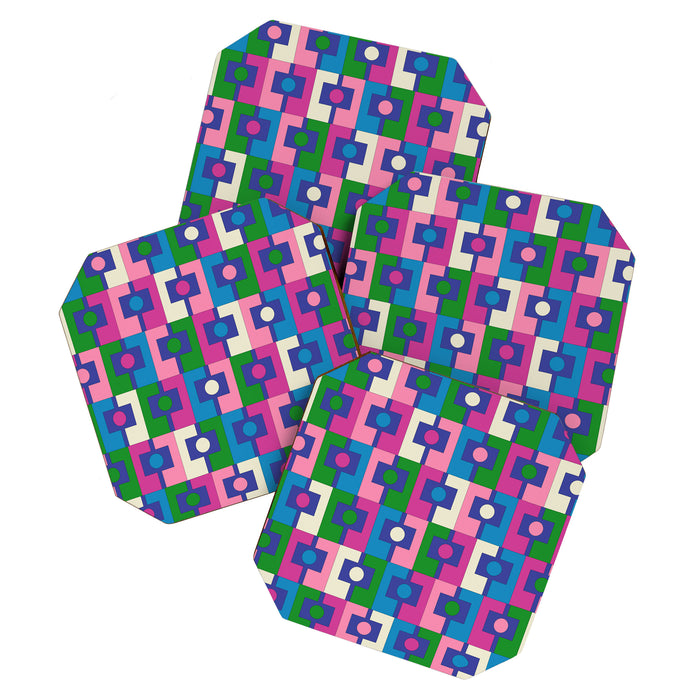 Colorful Retro Pop Modern Geometric Rektangel Pattern Blue Green Pink Coaster Gallery Image 1