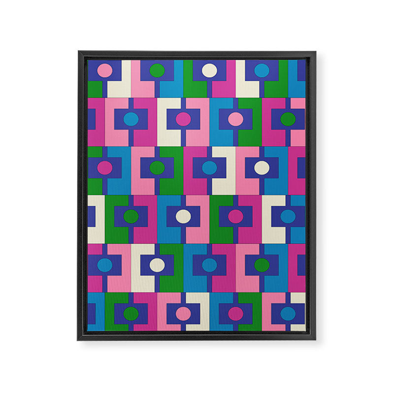 Colorful Retro Pop Modern Geometric Rektangel Pattern Blue Green Pink Framed Canvas Print Gallery Image 8