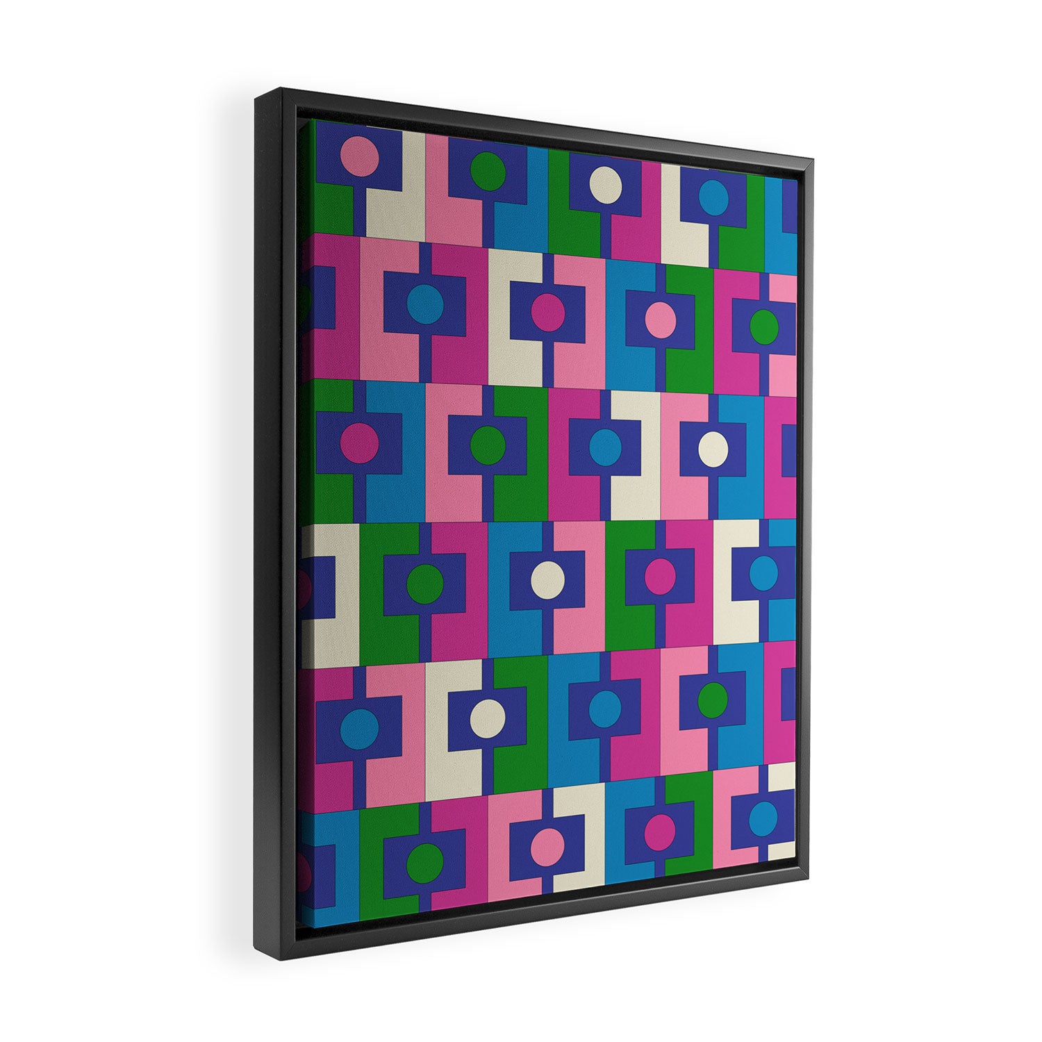 Colorful Retro Pop Modern Geometric Rektangel Pattern Blue Green Pink Framed Canvas Print Gallery Image 2