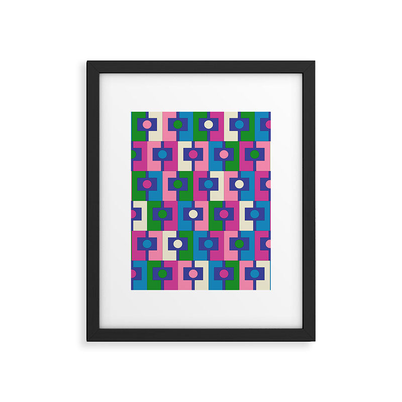 Colorful Retro Pop Modern Geometric Rektangel Pattern Blue Green Pink Framed Art Print Gallery Image 6