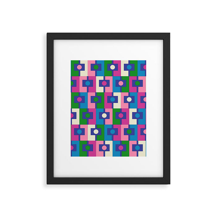 Colorful Retro Pop Modern Geometric Rektangel Pattern Blue Green Pink Framed Art Print Gallery Image 1