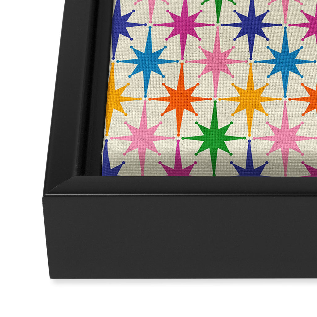 Colorful Retro Starbursts Mid Century Modern Atomic Star Pattern Framed Canvas Print Gallery Image 3