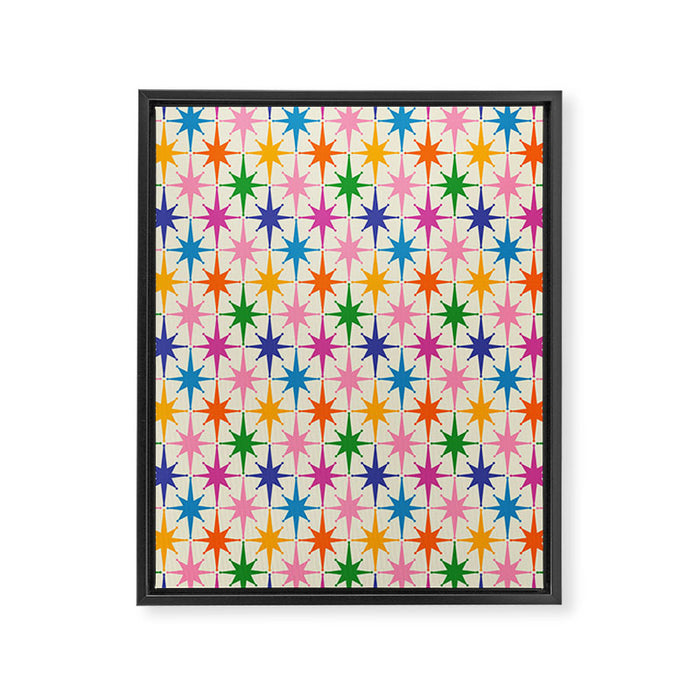 Colorful Retro Starbursts Mid Century Modern Atomic Star Pattern Framed Canvas Print Gallery Image 1