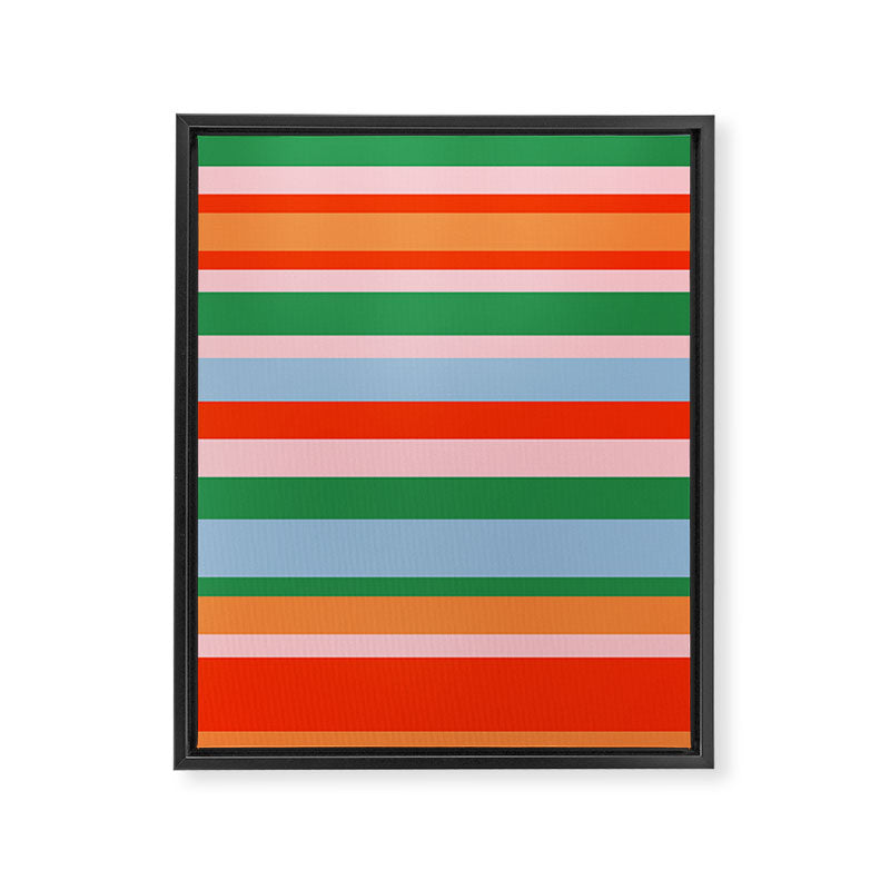 Colorful Stripe Orange, Green, Pale Pink, and Baby Blue Pattern Framed Canvas Print Gallery Image 8