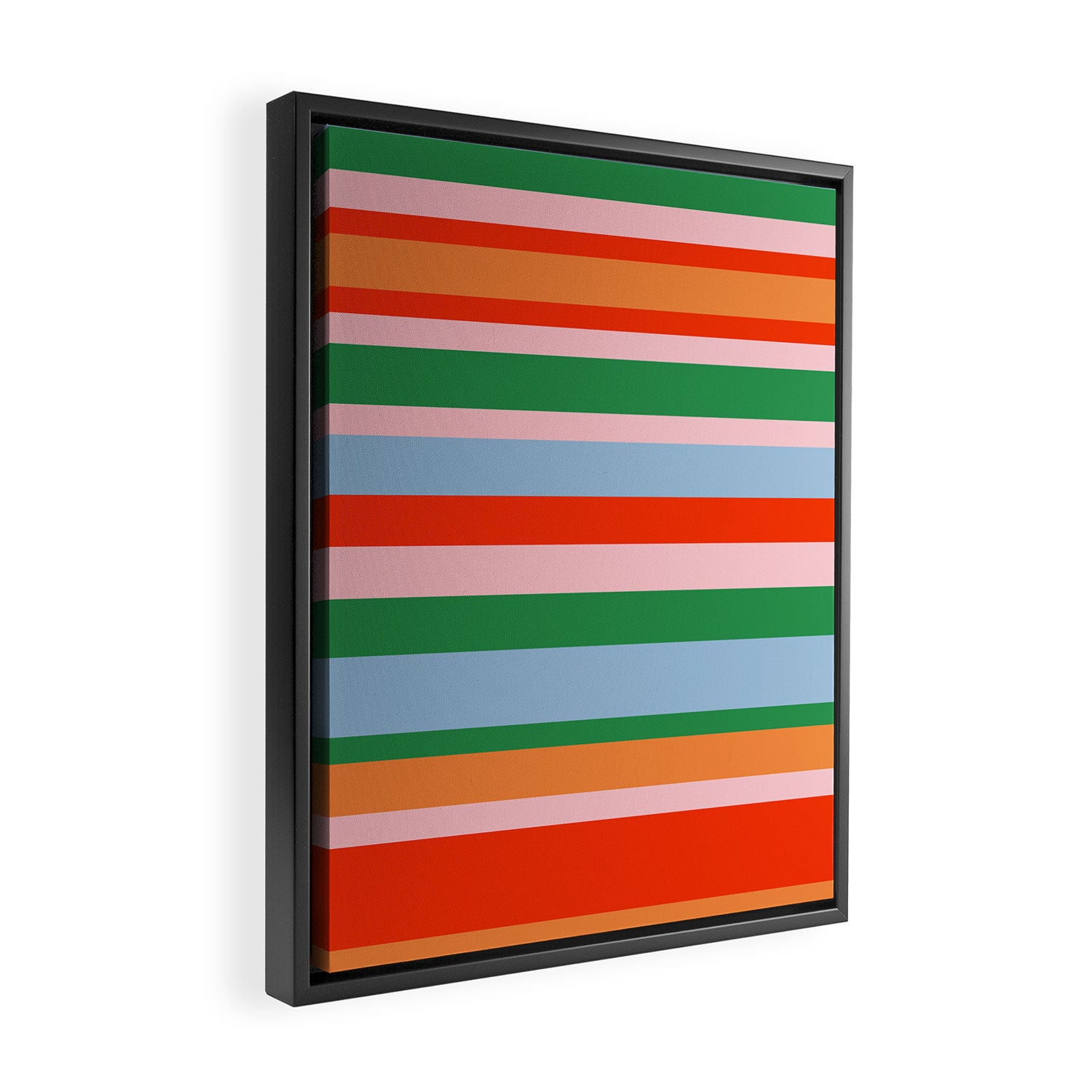 Colorful Stripe Orange, Green, Pale Pink, and Baby Blue Pattern Framed Canvas Print Gallery Image 2