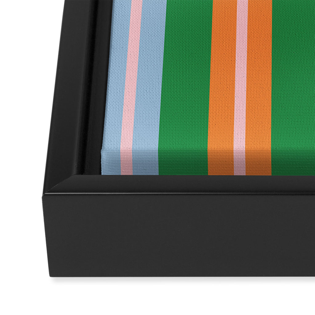 Colorful Stripes Bold Vertical Pattern in Green, Baby Blue, Orange, and Pink Framed Canvas Print Gallery Image 3