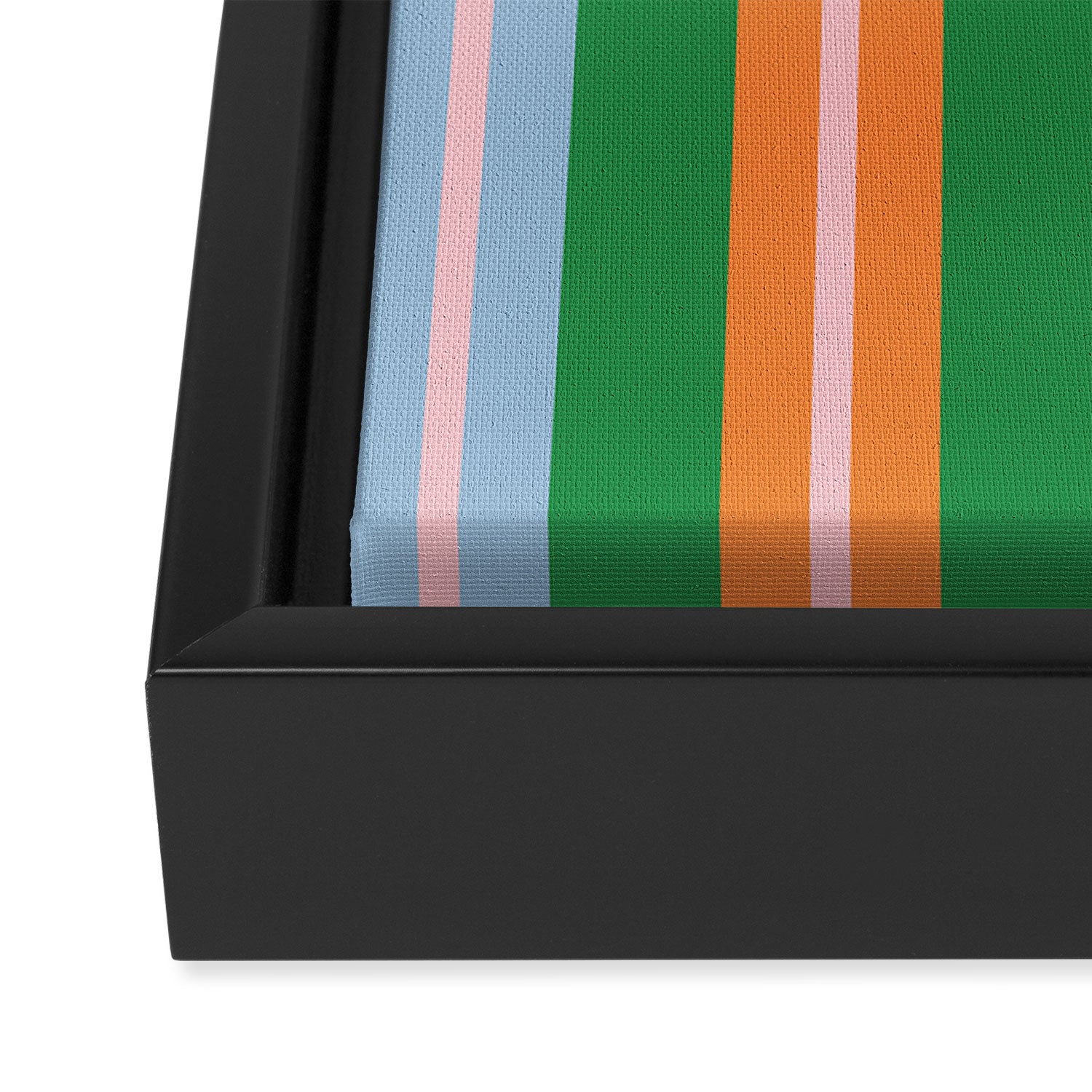Colorful Stripes Bold Vertical Pattern in Green, Baby Blue, Orange, and Pink Framed Canvas Print Gallery Image 3