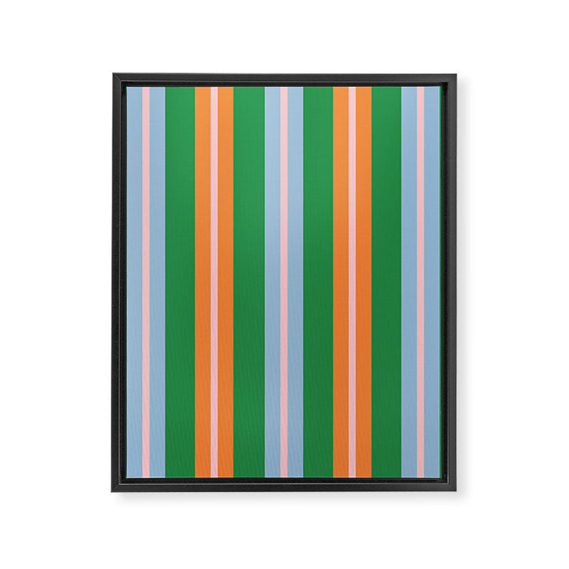 Colorful Stripes Bold Vertical Pattern in Green, Baby Blue, Orange, and Pink Framed Canvas Print Gallery Image 8