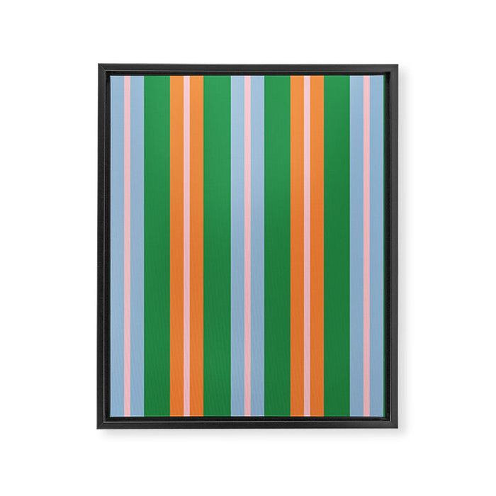 Colorful Stripes Bold Vertical Pattern in Green, Baby Blue, Orange, and Pink Framed Canvas Print Gallery Image 1