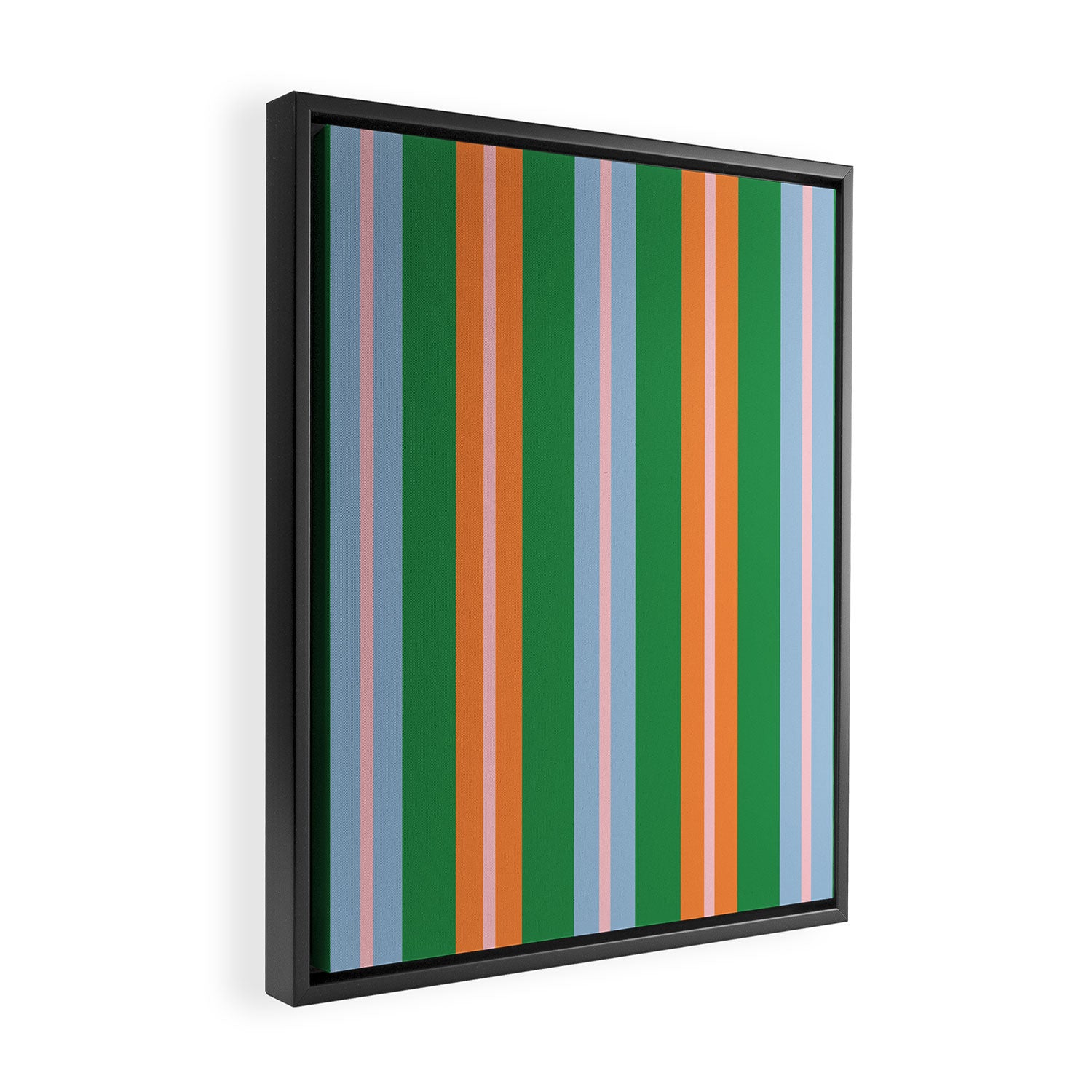 Colorful Stripes Bold Vertical Pattern in Green, Baby Blue, Orange, and Pink Framed Canvas Print Gallery Image 2