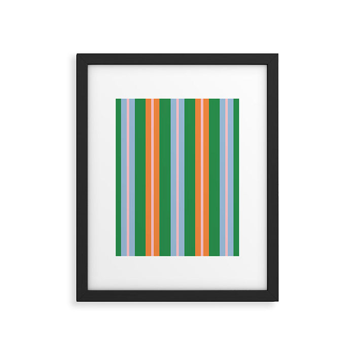 Colorful Stripes Bold Vertical Pattern in Green, Baby Blue, Orange, and Pink Framed Art Print Gallery Image 1