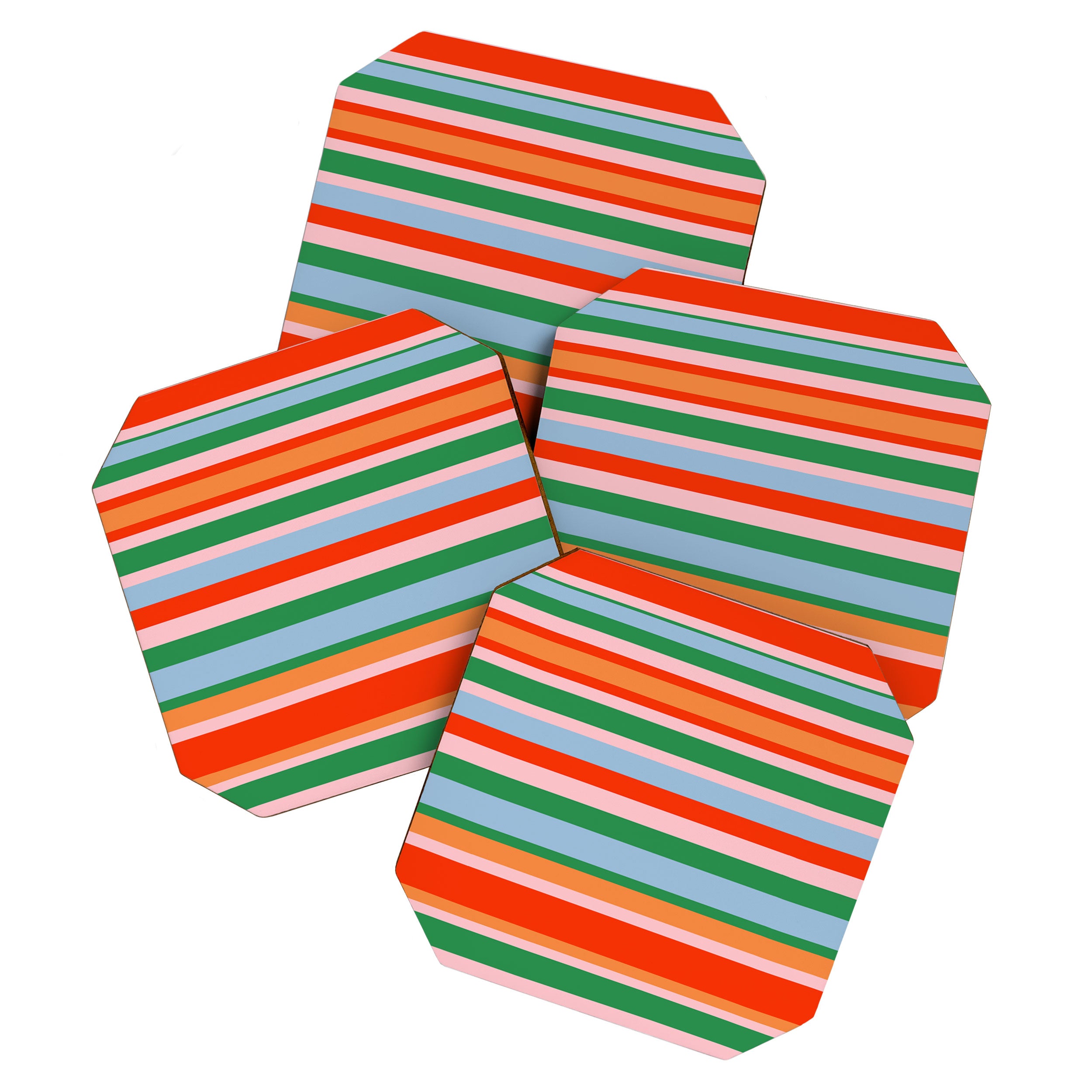 Colorful Stripes in Orange, Green, Pale Pink, and Baby Blue Coaster Gallery Image 1