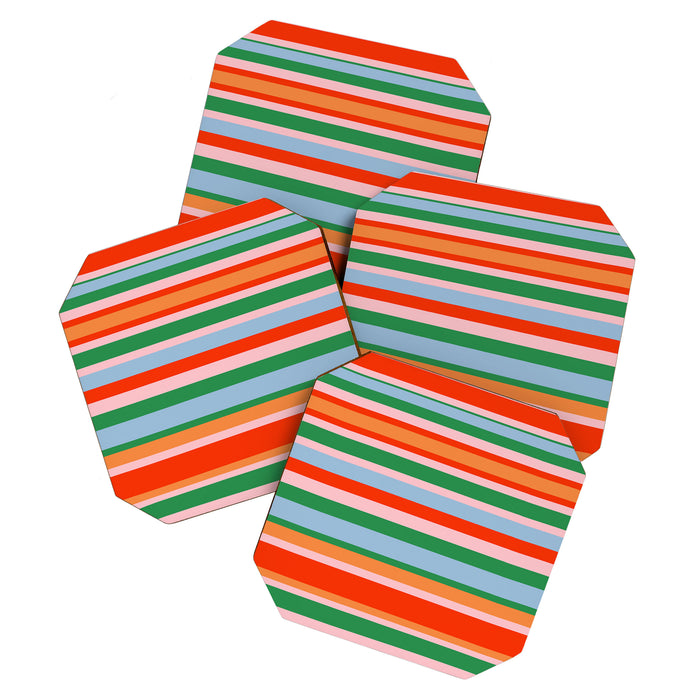 Colorful Stripes in Orange, Green, Pale Pink, and Baby Blue Coaster Gallery Image 1