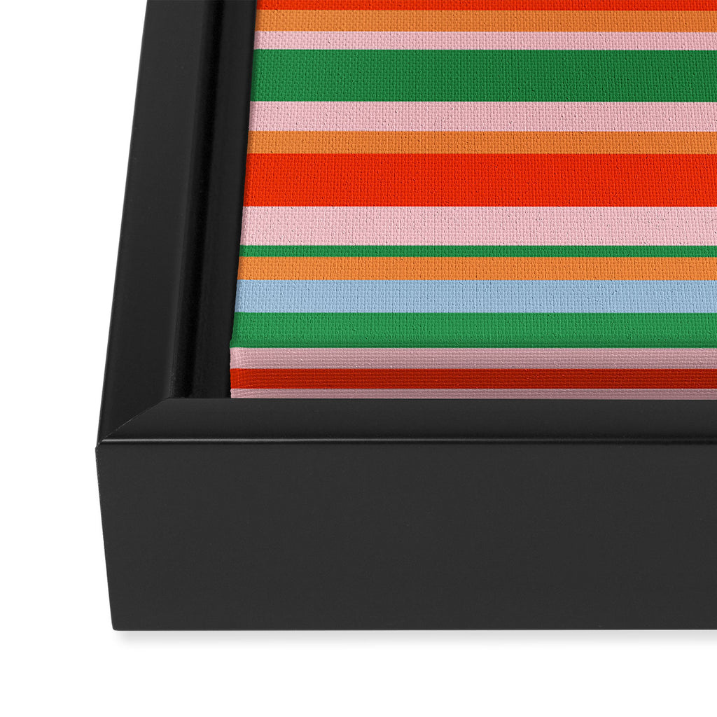 Colorful Stripes in Orange, Green, Pale Pink, and Baby Blue Framed Canvas Print Gallery Image 3