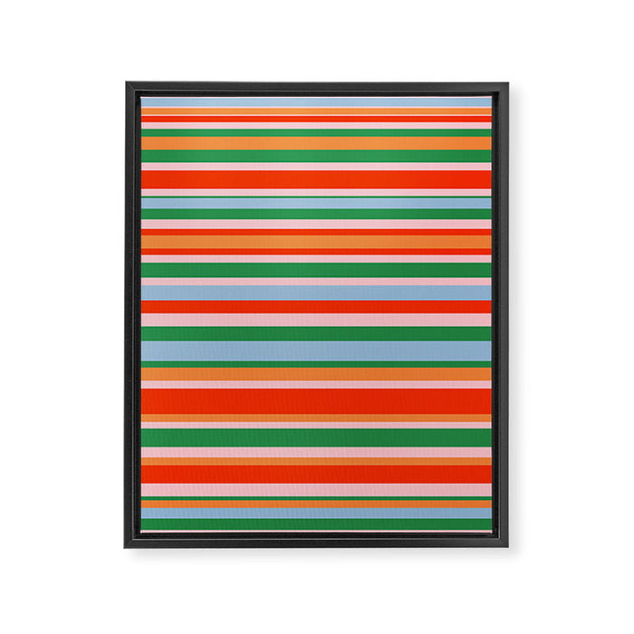 Colorful Stripes in Orange, Green, Pale Pink, and Baby Blue Framed Canvas Print Gallery Image 1