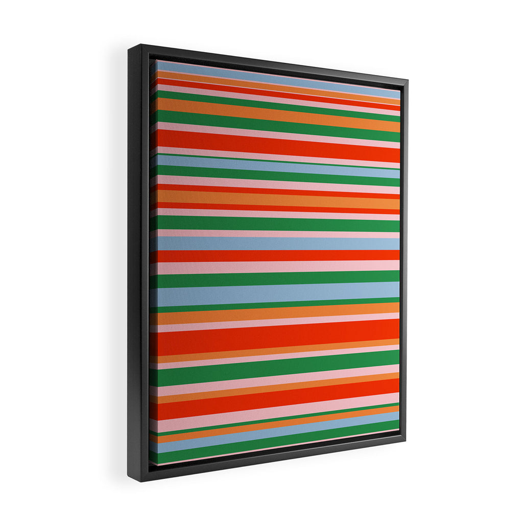 Colorful Stripes in Orange, Green, Pale Pink, and Baby Blue Framed Canvas Print Gallery Image 2