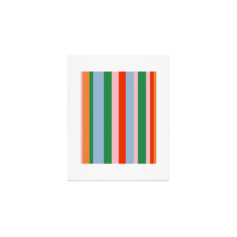Colorful Stripes Orange, Green, Pale Pink, and Light Blue Bold Vertical Pattern Art Print Gallery Image 1
