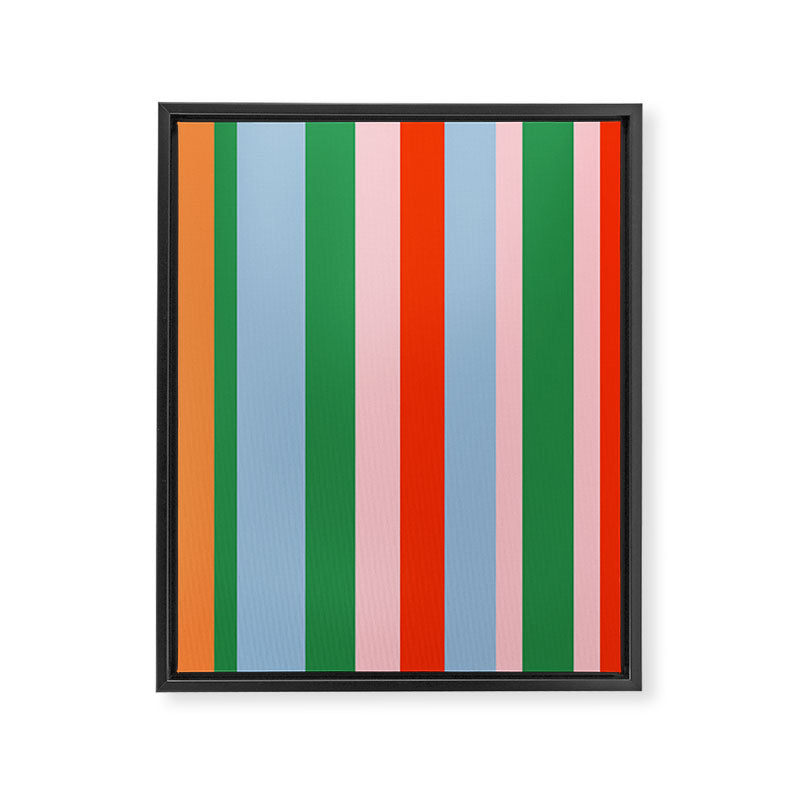 Colorful Stripes Orange, Green, Pale Pink, and Light Blue Bold Vertical Pattern Framed Canvas Print Gallery Image 8
