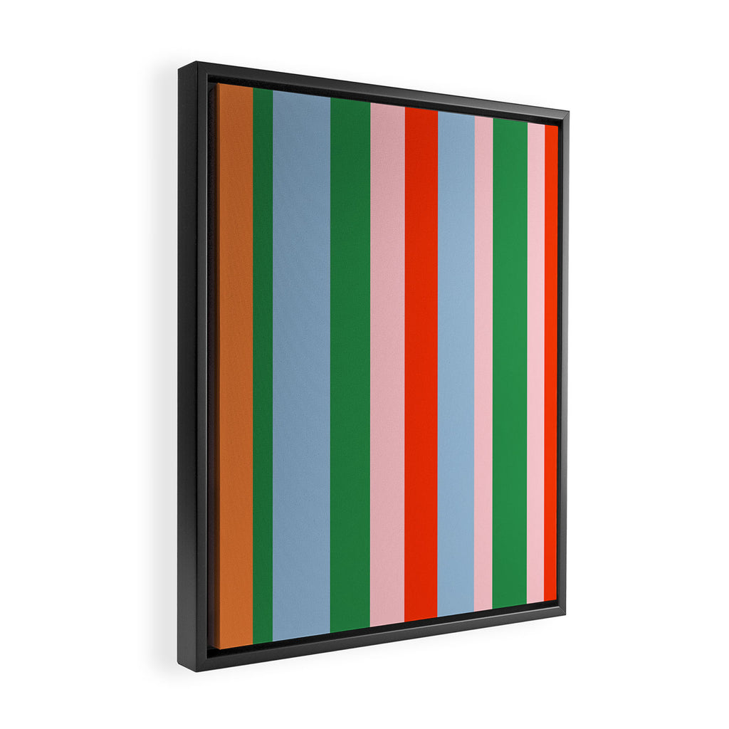 Colorful Stripes Orange, Green, Pale Pink, and Light Blue Bold Vertical Pattern Framed Canvas Print Gallery Image 2