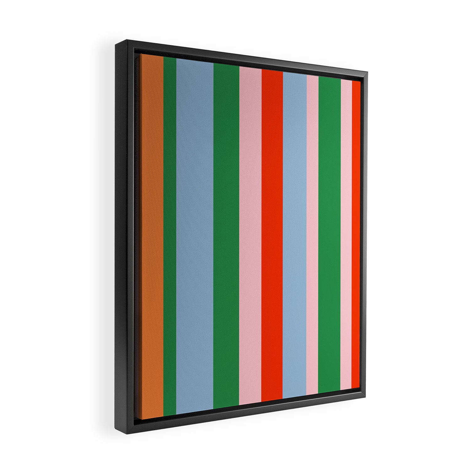Colorful Stripes Orange, Green, Pale Pink, and Light Blue Bold Vertical Pattern Framed Canvas Print Gallery Image 2