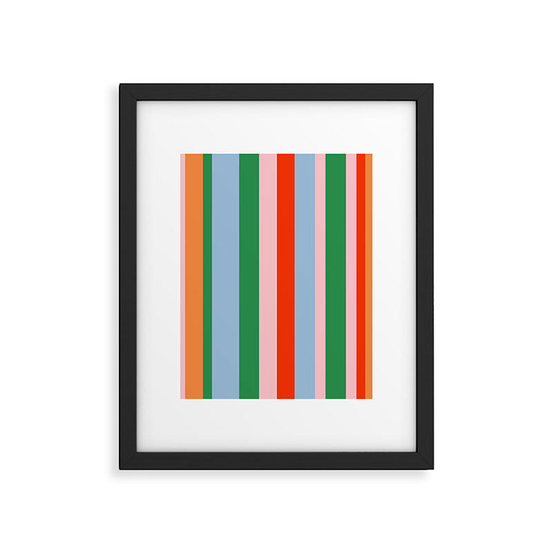 Colorful Stripes Orange, Green, Pale Pink, and Light Blue Bold Vertical Pattern Framed Art Print Gallery Image 6