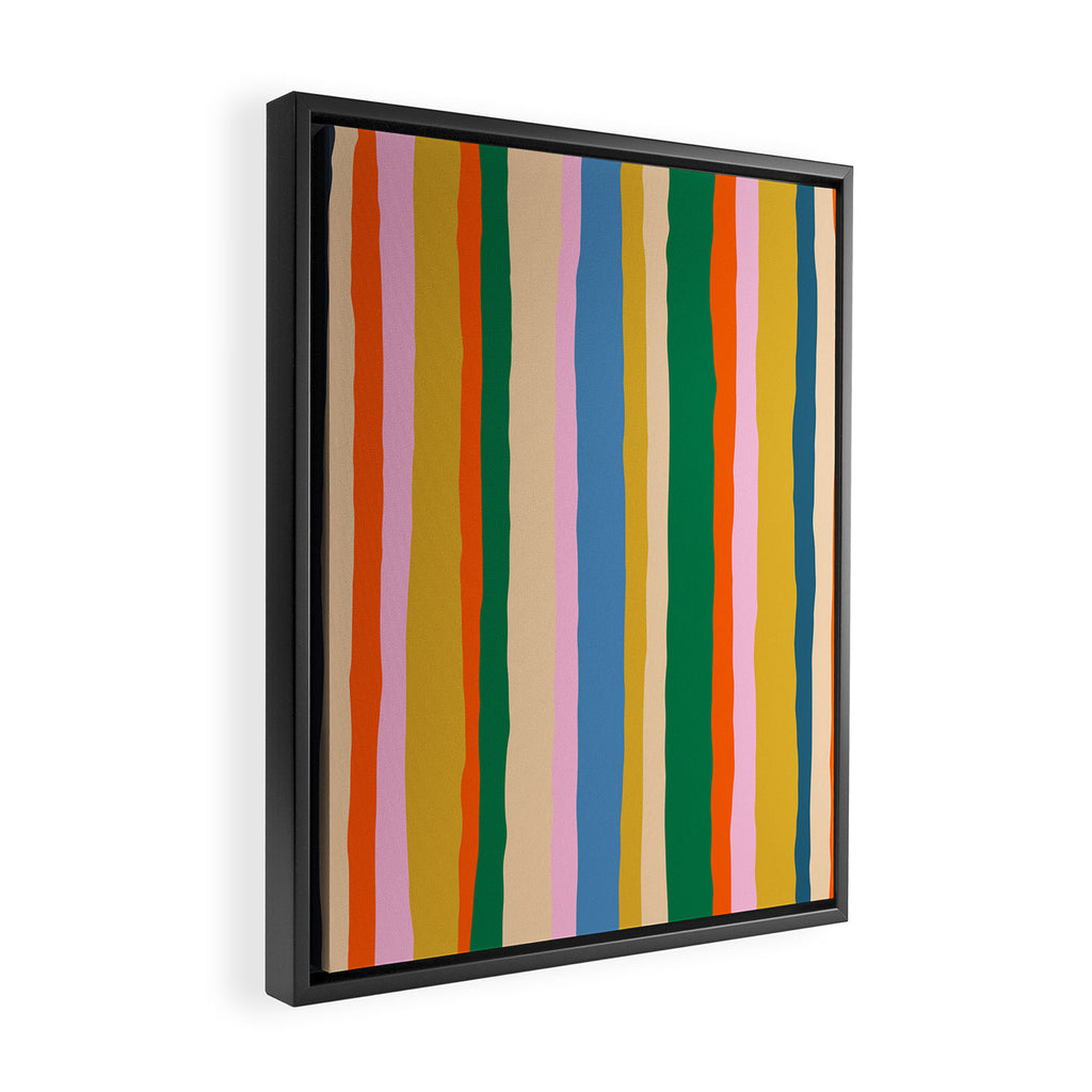 Colorful Summer Stripes Vertical Pattern Green Mustard Orange Pink Blue Framed Canvas Print Gallery Image 2