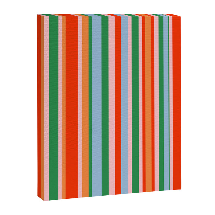 Colorful Vertical Stripe Pattern in Orange, Green, Pale Pink, and Baby Blue Canvas Print Gallery Image 1