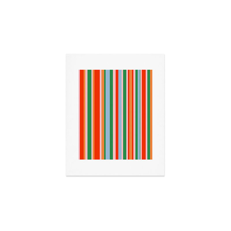 Colorful Vertical Stripe Pattern in Orange, Green, Pale Pink, and Baby Blue Art Print Gallery Image 1
