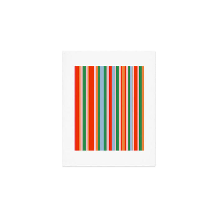 Colorful Vertical Stripe Pattern in Orange, Green, Pale Pink, and Baby Blue Art Print Gallery Image 1
