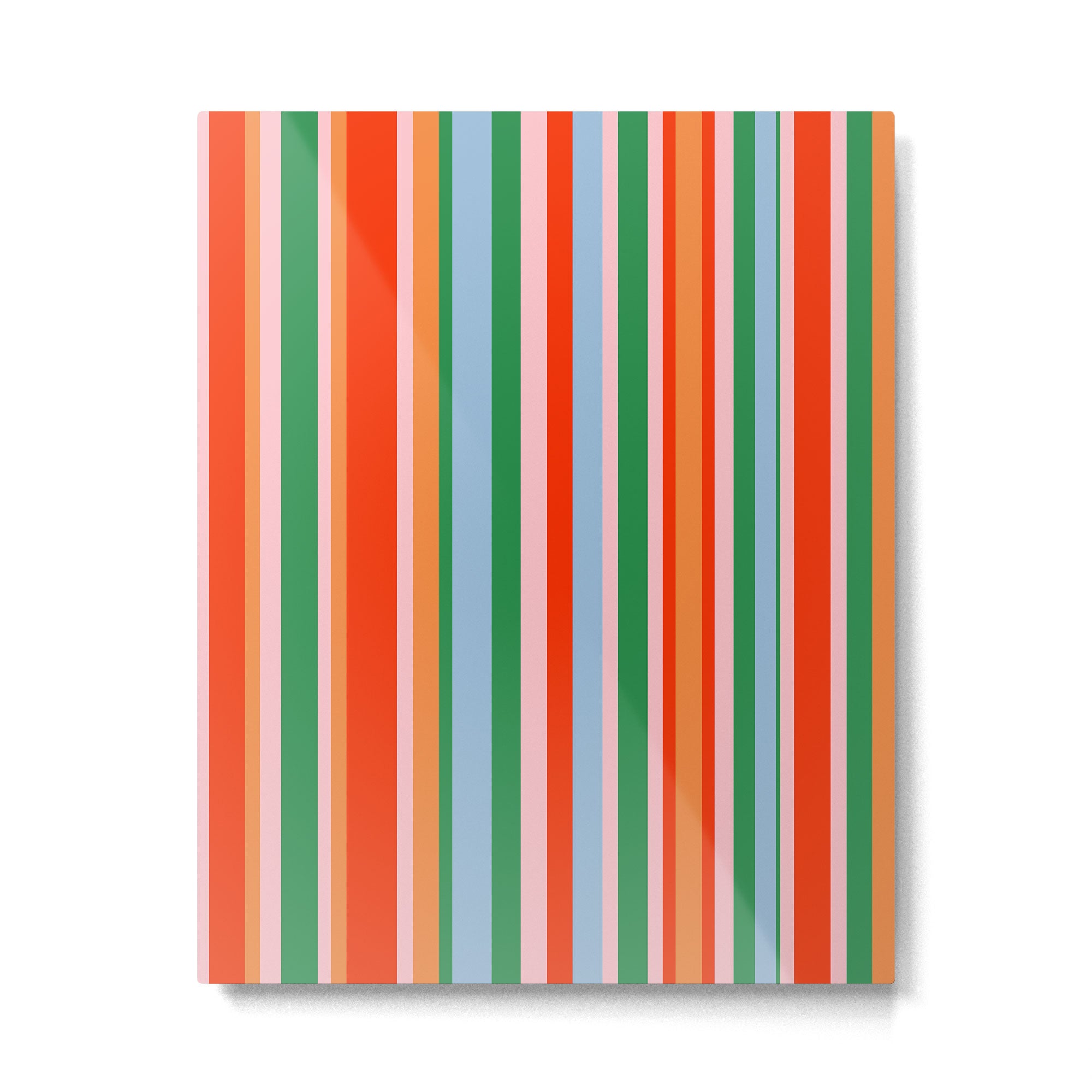 Colorful Vertical Stripe Pattern in Orange, Green, Pale Pink, and Baby Blue Metal Print Gallery Image 6