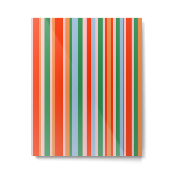 Colorful Vertical Stripe Pattern in Orange, Green, Pale Pink, and Baby Blue Metal Print Gallery Image 1