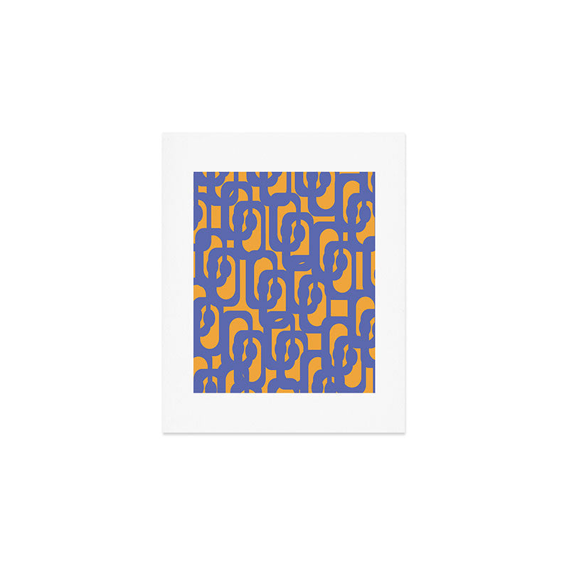 Contemporary Abstract Loop Pattern in Blue and Orange Art Print Gallery Image 1