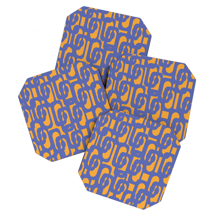Contemporary Abstract Loop Pattern in Blue and Orange Coaster Gallery Image 1
