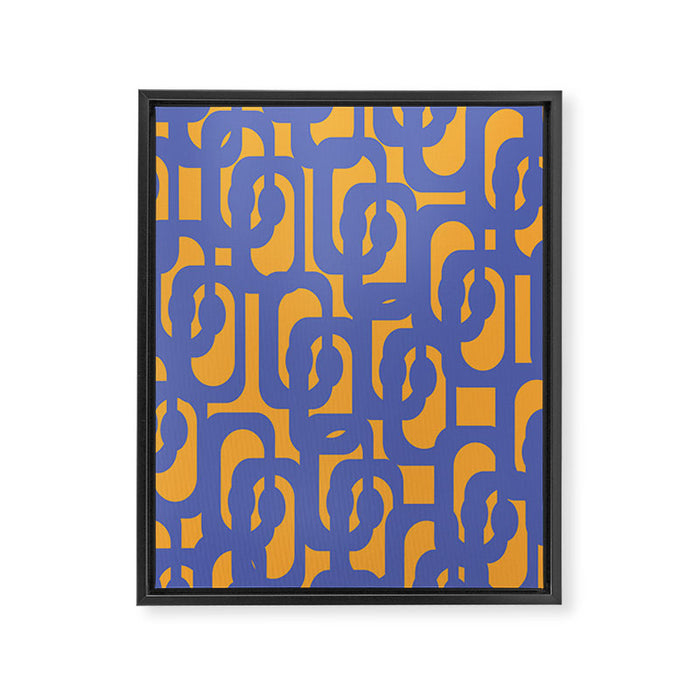 Contemporary Abstract Loop Pattern in Blue and Orange Framed Canvas Print Gallery Image 1