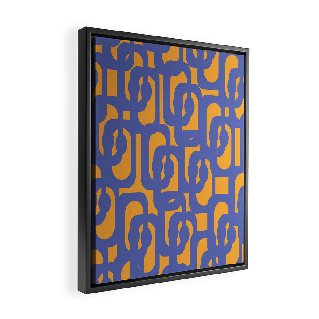 Contemporary Abstract Loop Pattern in Blue and Orange Framed Canvas Print Gallery Image 2