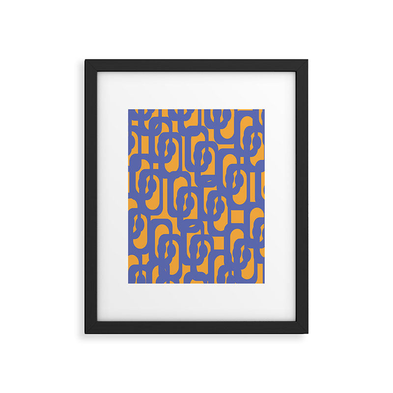 Contemporary Abstract Loop Pattern in Blue and Orange Framed Art Print Gallery Image 6