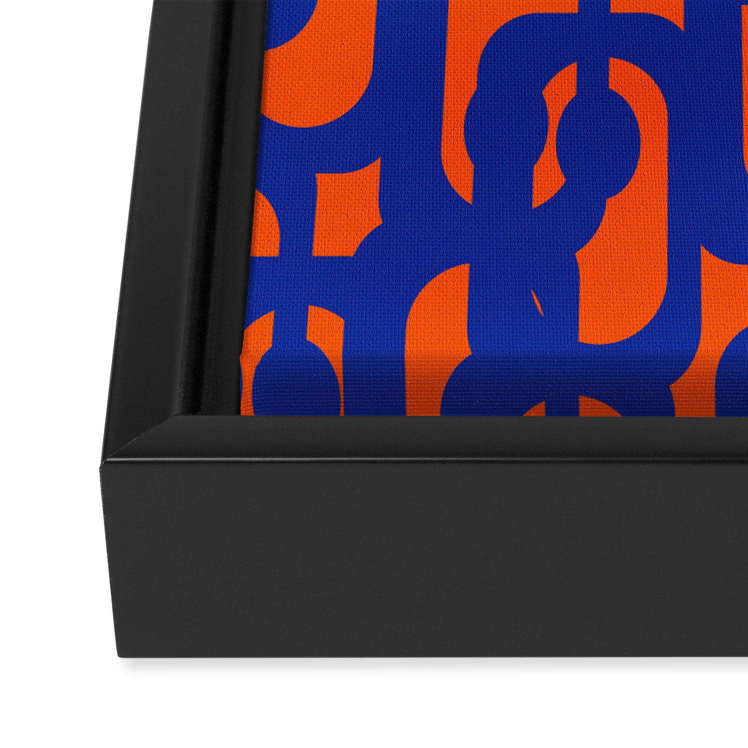 Contemporary Abstract Loop Pattern in Bright Blue and Orange Framed Canvas Print Gallery Image 3