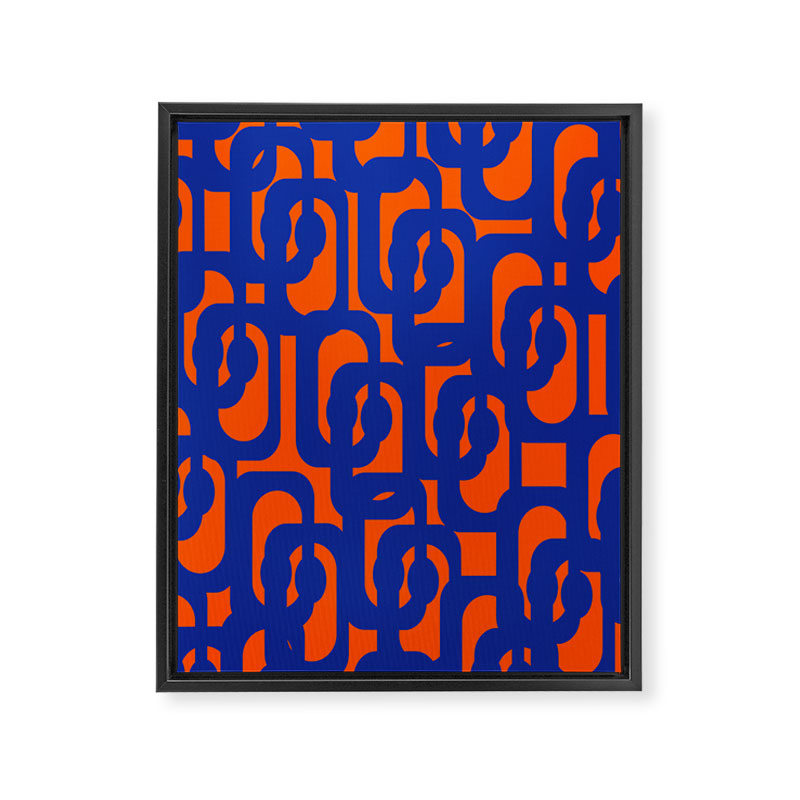 Contemporary Abstract Loop Pattern in Bright Blue and Orange Framed Canvas Print Gallery Image 8