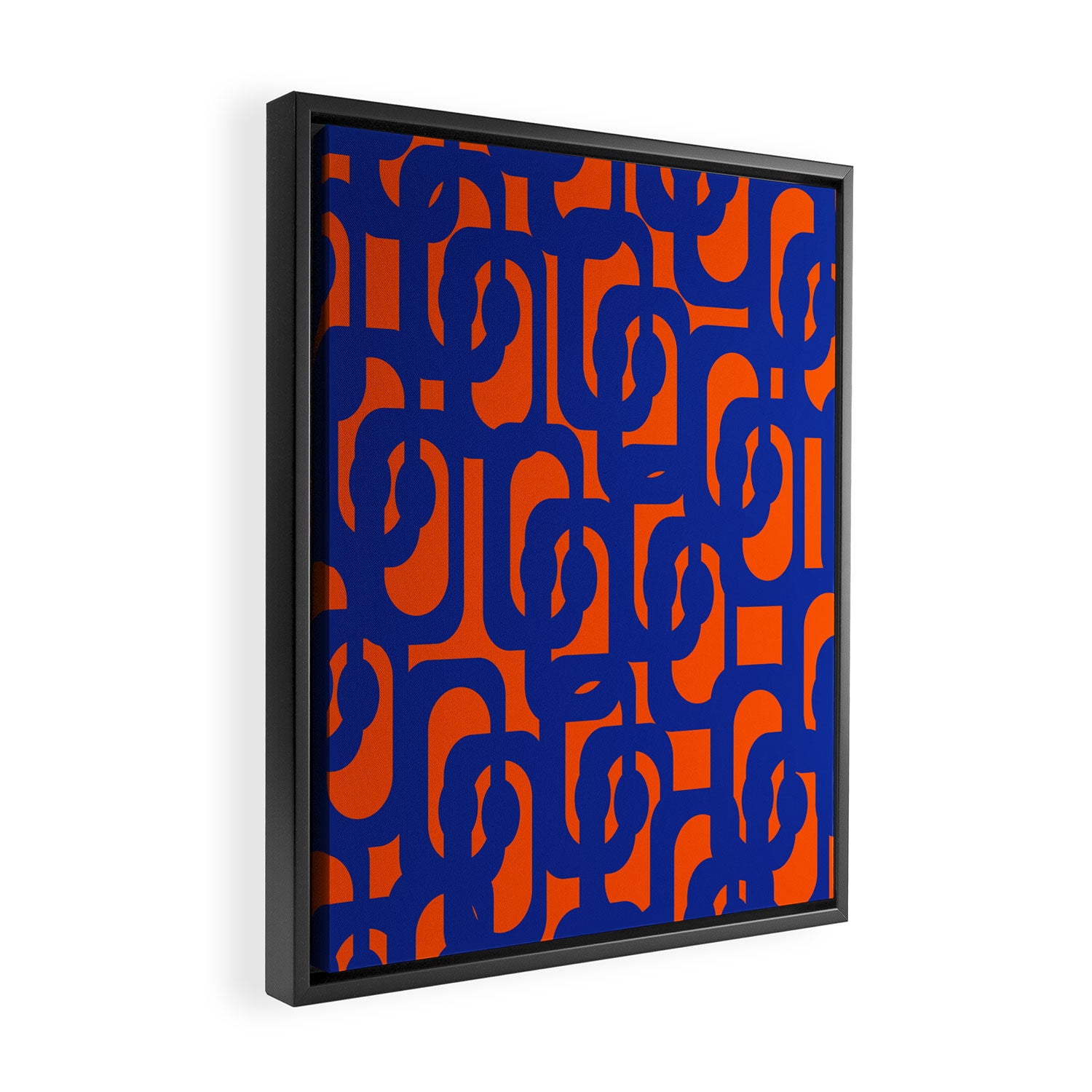 Contemporary Abstract Loop Pattern in Bright Blue and Orange Framed Canvas Print Gallery Image 2