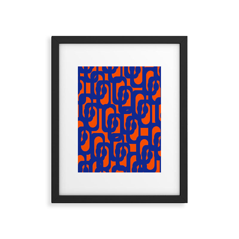 Contemporary Abstract Loop Pattern in Bright Blue and Orange Framed Art Print Gallery Image 6