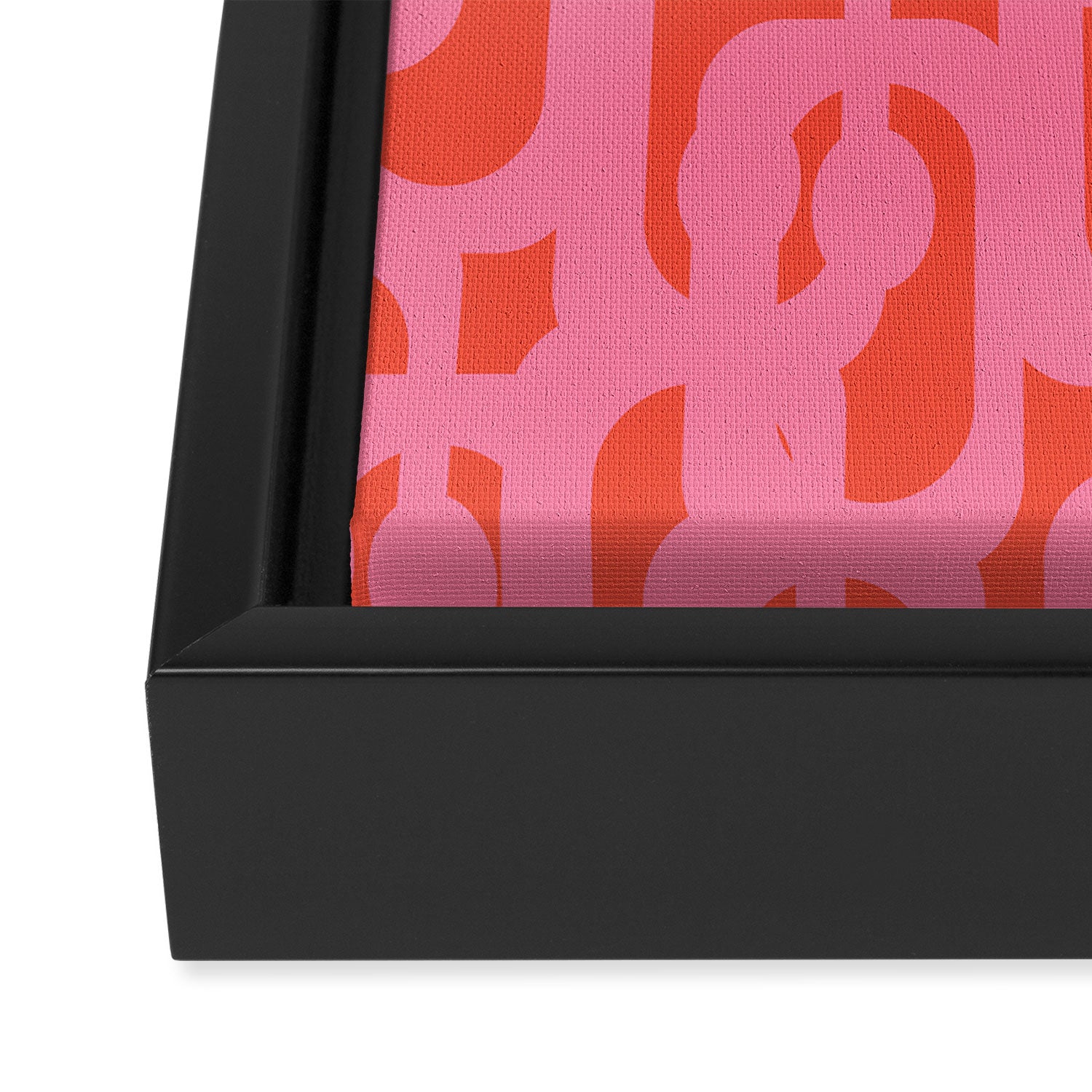 Contemporary Abstract Loop Pattern in Pink and Orange Red Framed Canvas Print Gallery Image 3