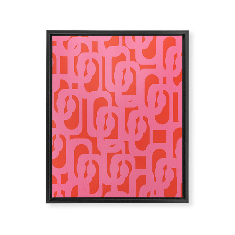 Contemporary Abstract Loop Pattern in Pink and Orange Red Framed Canvas Print Gallery Image 8