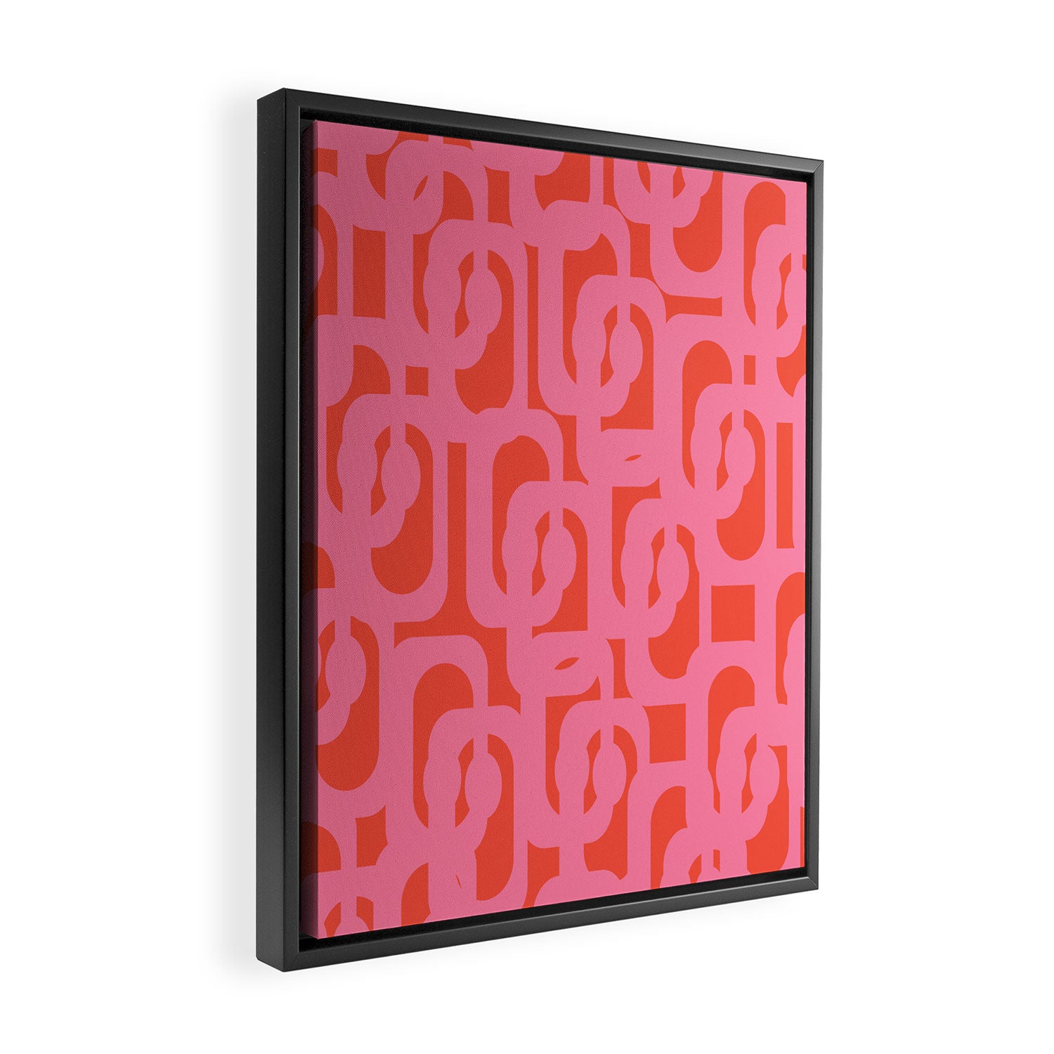 Contemporary Abstract Loop Pattern in Pink and Orange Red Framed Canvas Print Gallery Image 2
