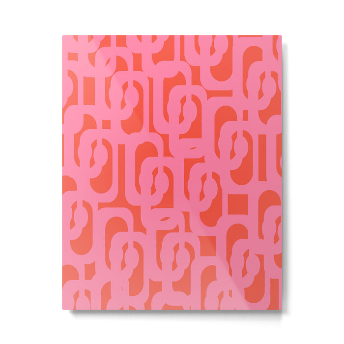 Contemporary Abstract Loop Pattern in Pink and Orange Red Metal Print Gallery Image 1