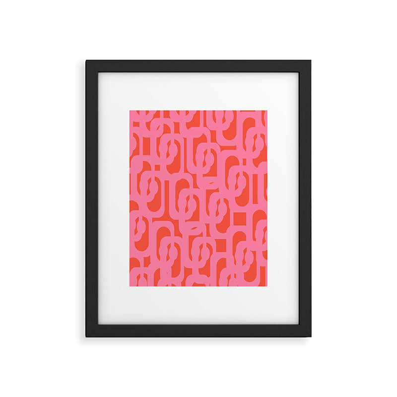 Contemporary Abstract Loop Pattern in Pink and Orange Red Framed Art Print Gallery Image 6