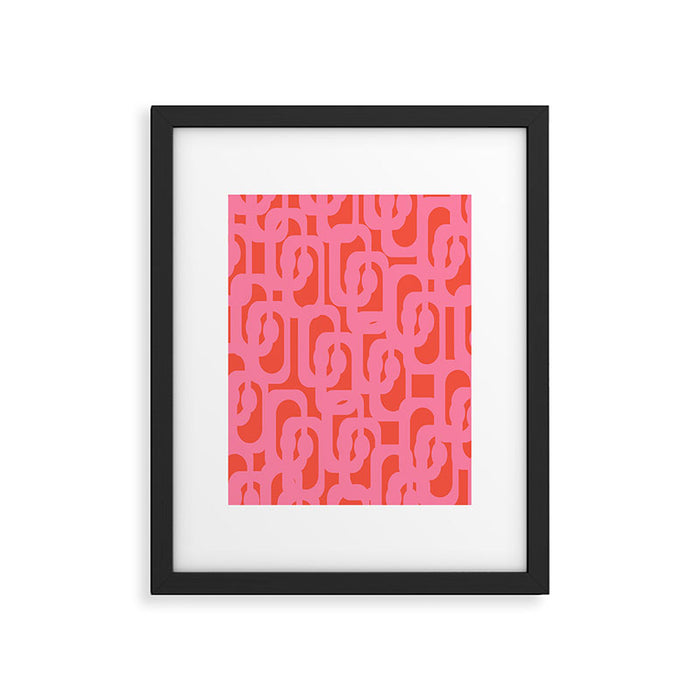 Contemporary Abstract Loop Pattern in Pink and Orange Red Framed Art Print Gallery Image 1